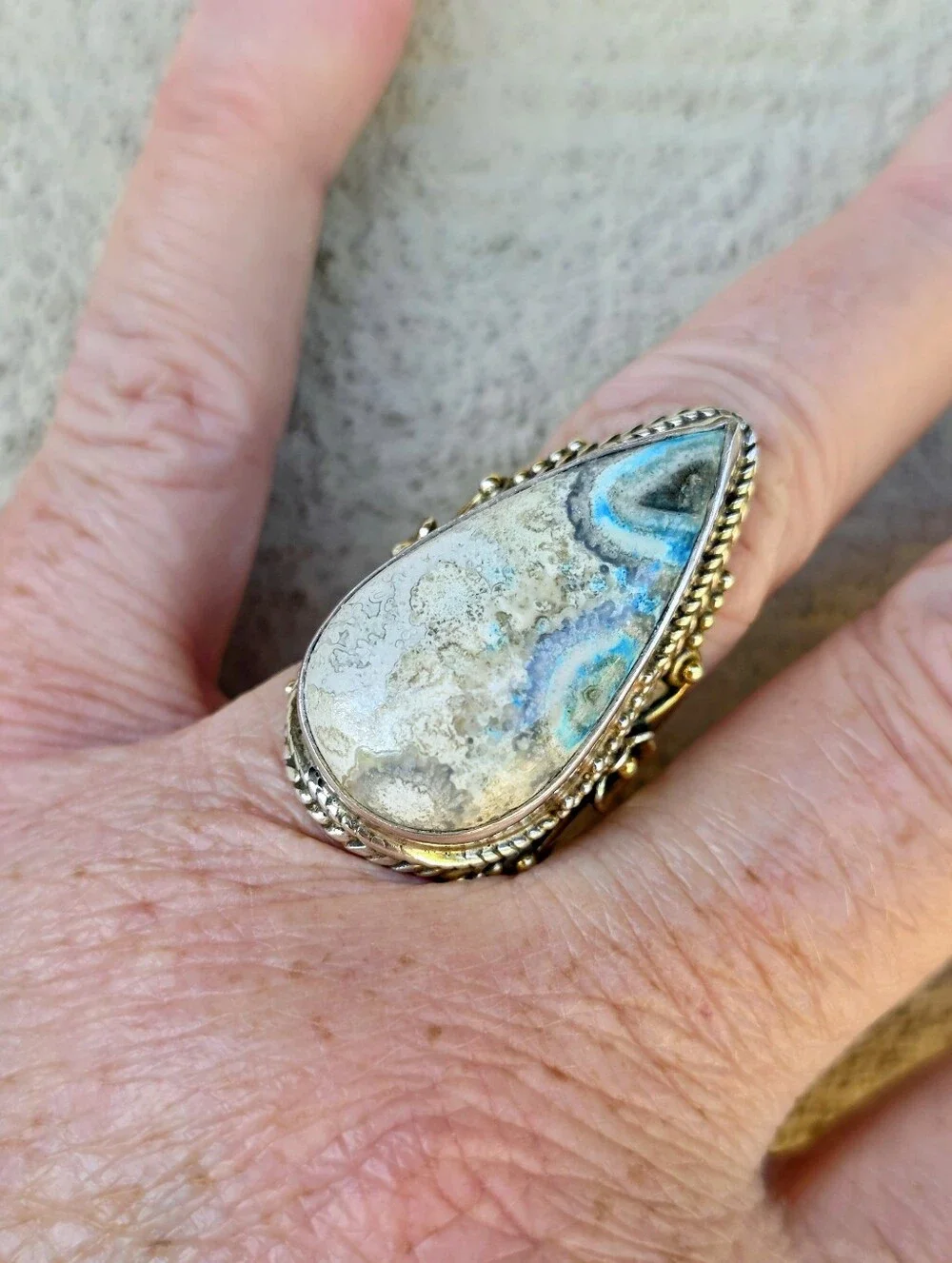 Custom-Made Dyed Crazy Lace Ring In 925 Sterling Silver W Gold Vermeil (7)